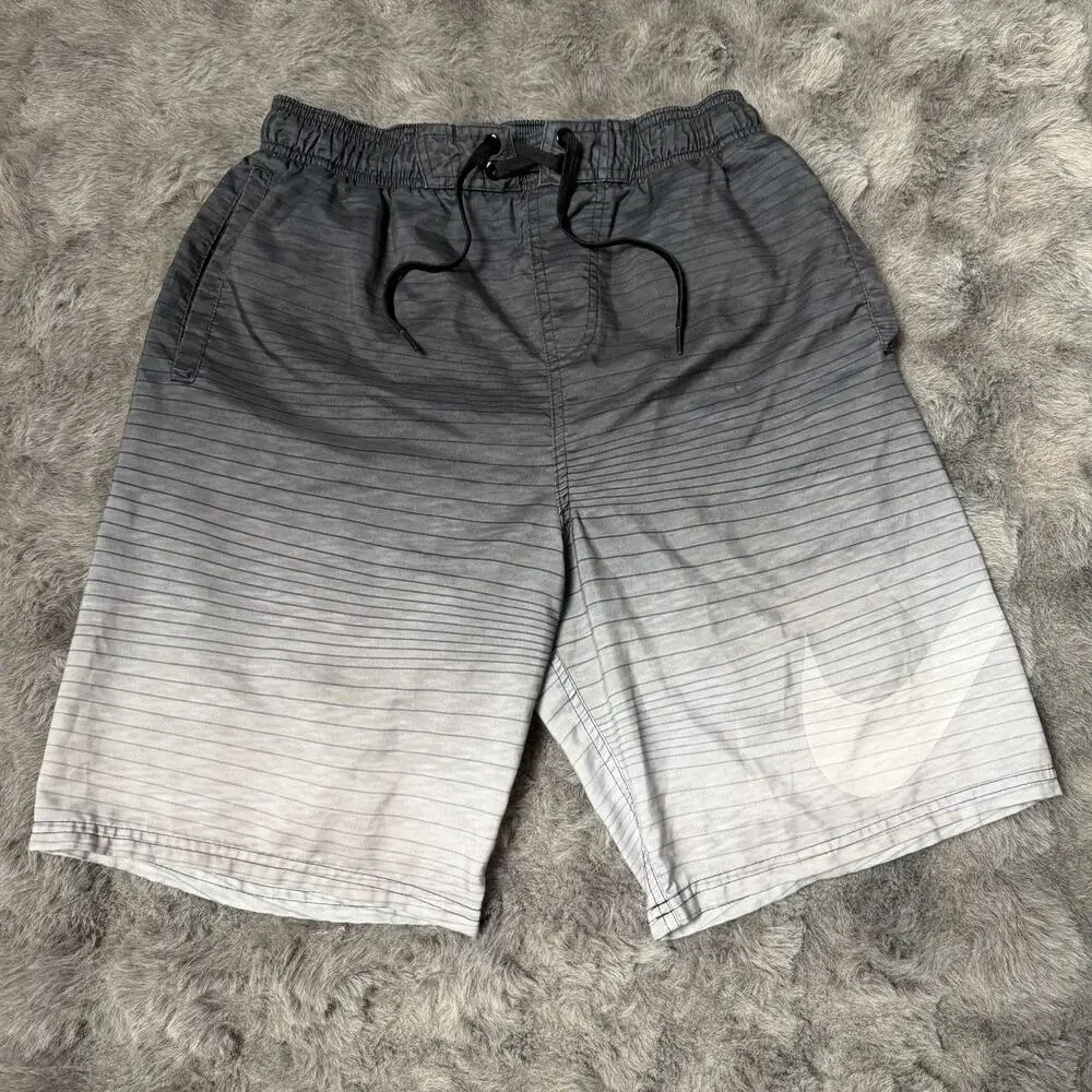 Men's NIKE Ombre Grey Gray Logo Athletic Shorts Swim Trunks Size Medium